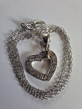 collier chaîne pendentif en argent massif ;  Cœur Zirconiums 