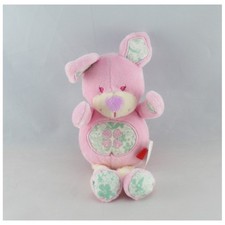 Doudou lapin rose vert fleurs