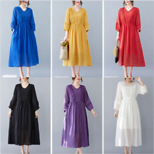 Femme Ethnique Coton Robe Midi