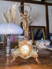 Pendule de cheminée Ernest Justin Ferrand La Forêt Laiton Marbre