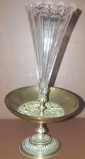 -CENTRE de TABLE Bronze laiton Vase CORNET CRISTAL XIXe jus de trouvailles déco