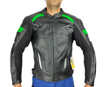 Veste De Moto En Cuir Vert Kawasaki Avec Protections Homologuées CE