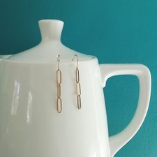 BOUCLES D'OREILLES DOREES 3 MAILLONS TROMBONE ACIER INOXYDABLE HYPOALLERGENIQUE