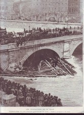 1889  --  INONDATIONS DE LA SEINE  ECHAFAUDAGE DU PONT D ARCOLE EMPORTE  X101
