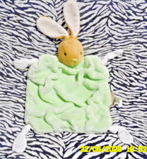 🦋 DOUDOU KALOO LAPIN PLUME TETE BEIGE VERT PALE NOUETTES BLANC 35CM..ETAT NEUF