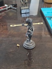 Figurine Miniature Cherubin Sur Socle Etain Argente Figurin Angel