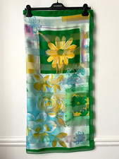 Magnifique Foulard carré Vert &Multicolore fleur lumineux comme Neuf 87x 88,5cm