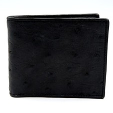 Nouveau portefeuille fin double pli pour hommes en cuir d'autruche noir vérit...