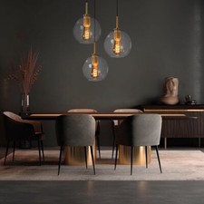 Suspension Luminaire Suspendu Boule de Verre 3 à Flammes Laiton H 120cm