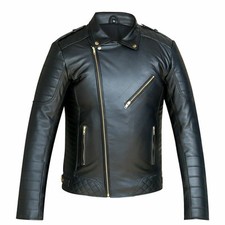 Veste en cuir d'agneau véritable pour homme neuve noire style moto manteau...