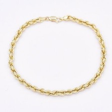 4mm Italien Corde Lien Chaîne Bracelet Véritable 10K Jaune or Creux