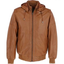 Blouson moto à capuche homme Bomber Biker marron marron marron véritable...