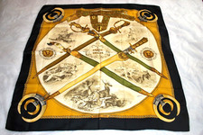 VINTAGE RARE FOULARD EN SOIE HERMES LES ARMES DE CHASSE DE 1981 LEDOUX BON ETAT