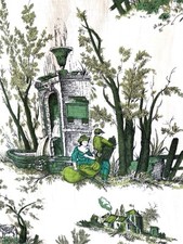 Ancien Rideau Tissu Toile De Jouy Romanex Boussac Vintage French Cotton Fabric