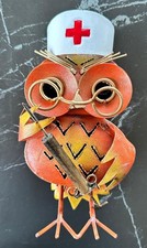 Statuette Chouette Infirmière Métal Peint Porte-bougie Déco Vintage