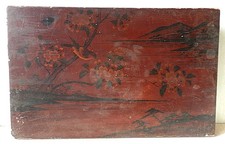 Chine *Ancien Plateau / Dessus de Table Basse Laqué Sang de Bœuf *Scène Lacustre