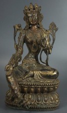 Bronze doré Tara verte 28cm