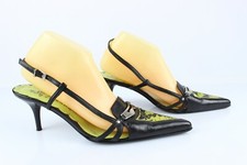 SANCHE DE LA ROSA Escarpins Sandales Tout Cuir Noir et Vert Anis T 40 TBE