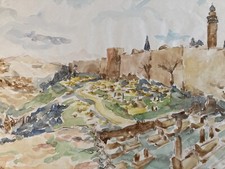 Belle Peinture Jérusalem Aquarelle Georges Massa Cimetière Orientaliste 1976 Art