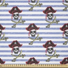 Pirates Tissu Que Article au Mètre Jolly Roger Sur Rayures