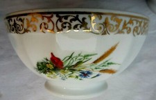 Bol Vintage Art Déco blanc, Limoges,  liseré doré et fleurs champêtres: DAVID
