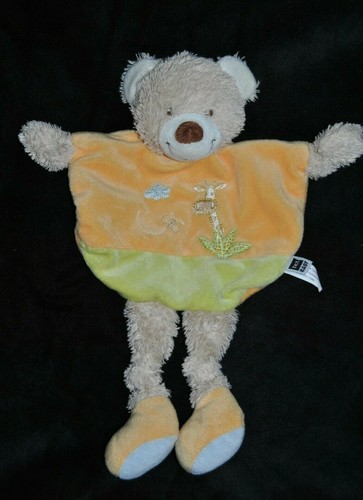 Doudou plat ours vert - plat, orange