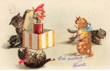 CHATS #MK46059 CHATONS ET JOUET DIABLE A RESSORT