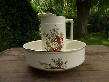 bassin et broc de toilette sarreguemines,décor oiseaux