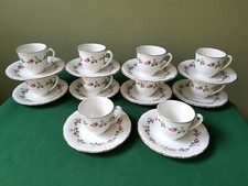 Faïence Digoin Sarreguemines "Carina" 10 tasses à café + 10 sous tasses (Roses)