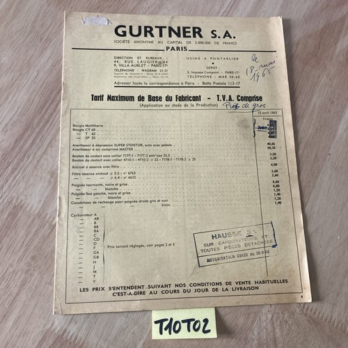 Gurtner 1963 catalogue liste