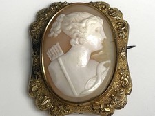 ANCIEN Broche Camée Coquille Diana ANTIQUE Shell Cameo