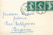 convoyeur Vergt à Bergerac 1917 sur lettre - timbre semeuse