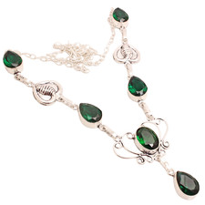 Vert Quartz Pierre Plaqué Argent Handmade Bijoux Collier Cadeau 20 Gms N-889
