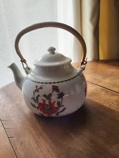 Théière Porcelaine de Paris décor Pavot Aluminite Limoges Vintage