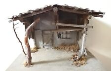 Crèche étable de Noël en bois et lumineuse sur plateau 51x40cm