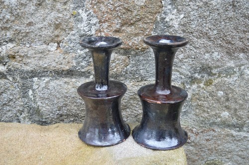 Paire bougeoirs terre - bougeoirs,