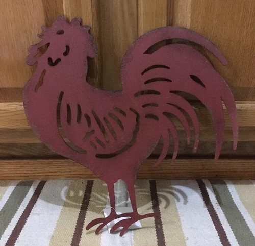 Rustic red rooster metal wall - rooster,