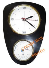 ancienne Pendule design ODO en formica noir années 60 avec baromètre thermomètre
