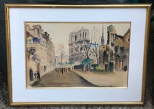 FERNAND GUIGNIER 1902-1980 Aquarelle 1963 Notre Dame depuis St Julien le Pauvre