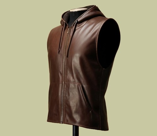 Gilet cuir marron à - en,