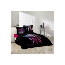 Housse de couette - 220 x 240 cm + taies - Porte-bonheur - Attrape-rêve - Noir