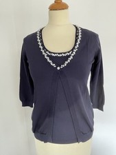 Twin-set Antonelle Taille 1 Bleu Marine Maille  Broderies De Perles Et Diamants