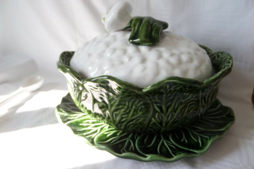 Soupiere barbotine chou plat - soupiere,