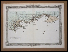 Carte maritime ancienne des cotes de Bretagne,1766, gravure originale en couleur