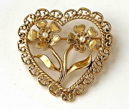 Broche vintage coeur fleur - coeur,