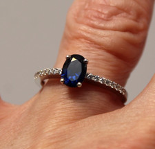 Bague en Argent Massif 925 Saphir de Synthèse et Zircons T.54 NEUF (G)