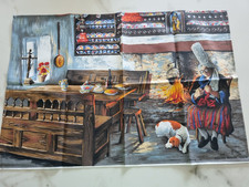 Torchon "Bretonne au coin du feu" vintage Sonacott France 74/50 cm