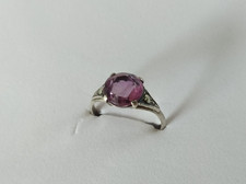 ANCIENNE BAGUE ART DÉCO ARGENT MASSIF PIERRES 1930 Améthyste Marcassite 