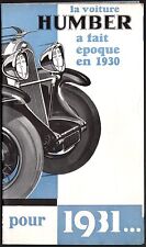 Catalogue Automobiles Humber. 1930