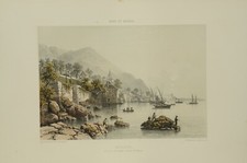 Lithographie couleur originale Meillerie et lac Léman Haute Savoie